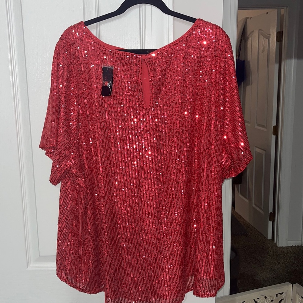 NWT Torrid Abbey hot pink short sleeve sequin top Size 3 3X 22-24 - Picture 5 of 9